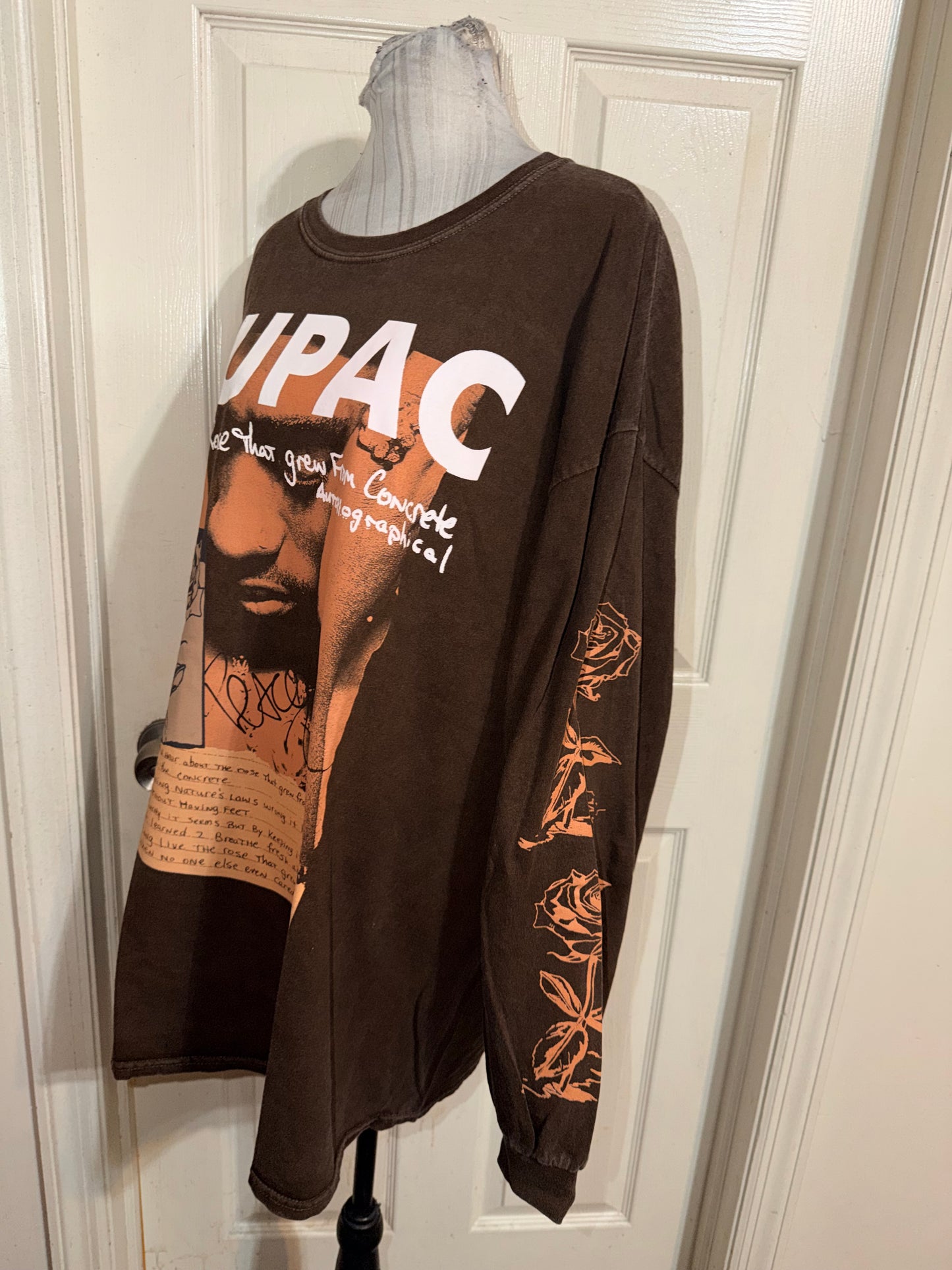 Tupac Oversized Distressed Long Sleeve Tee