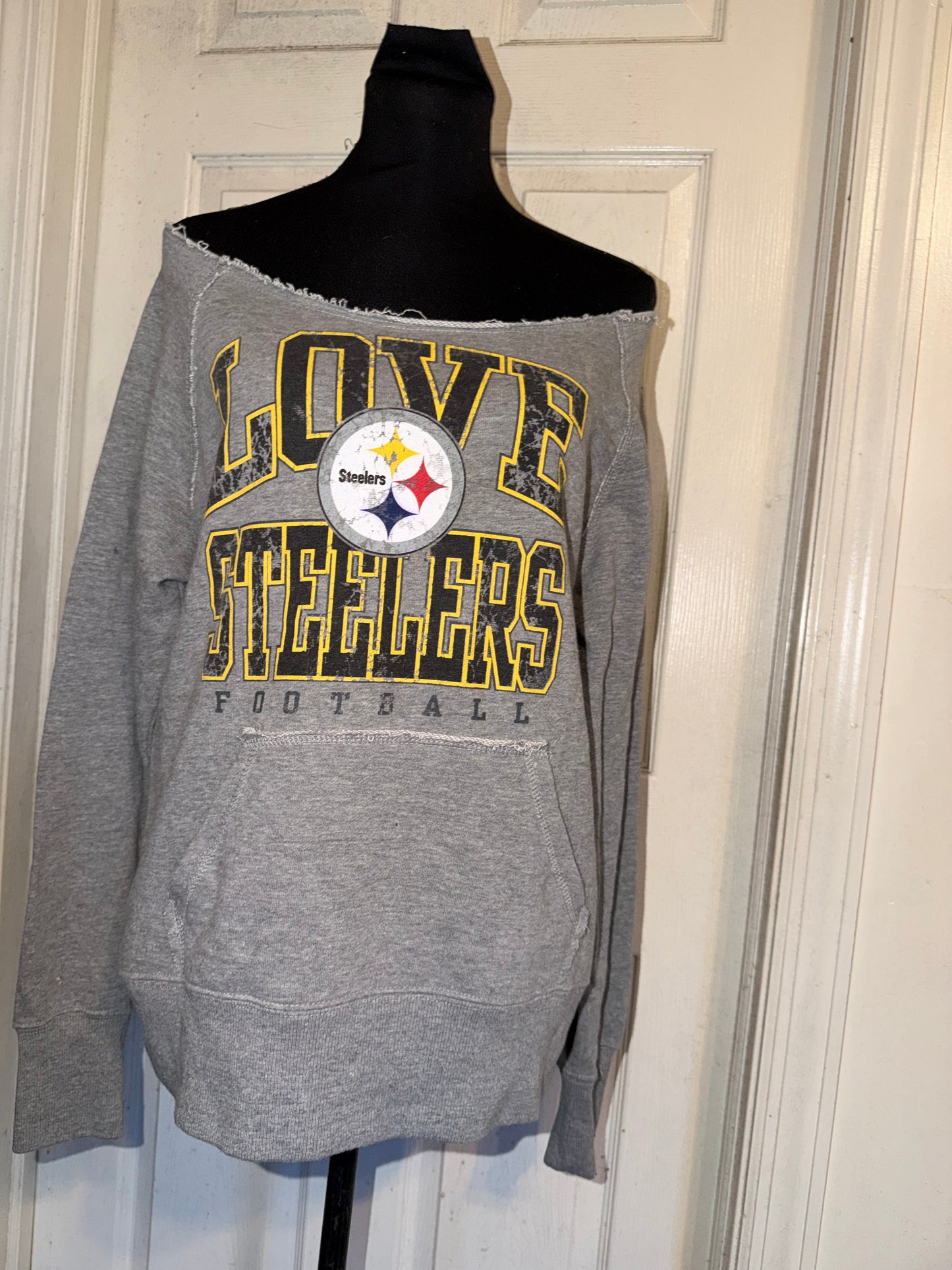 Pittsburgh Steelers Off The Shoulder Oversized Distressed Sweatshirt