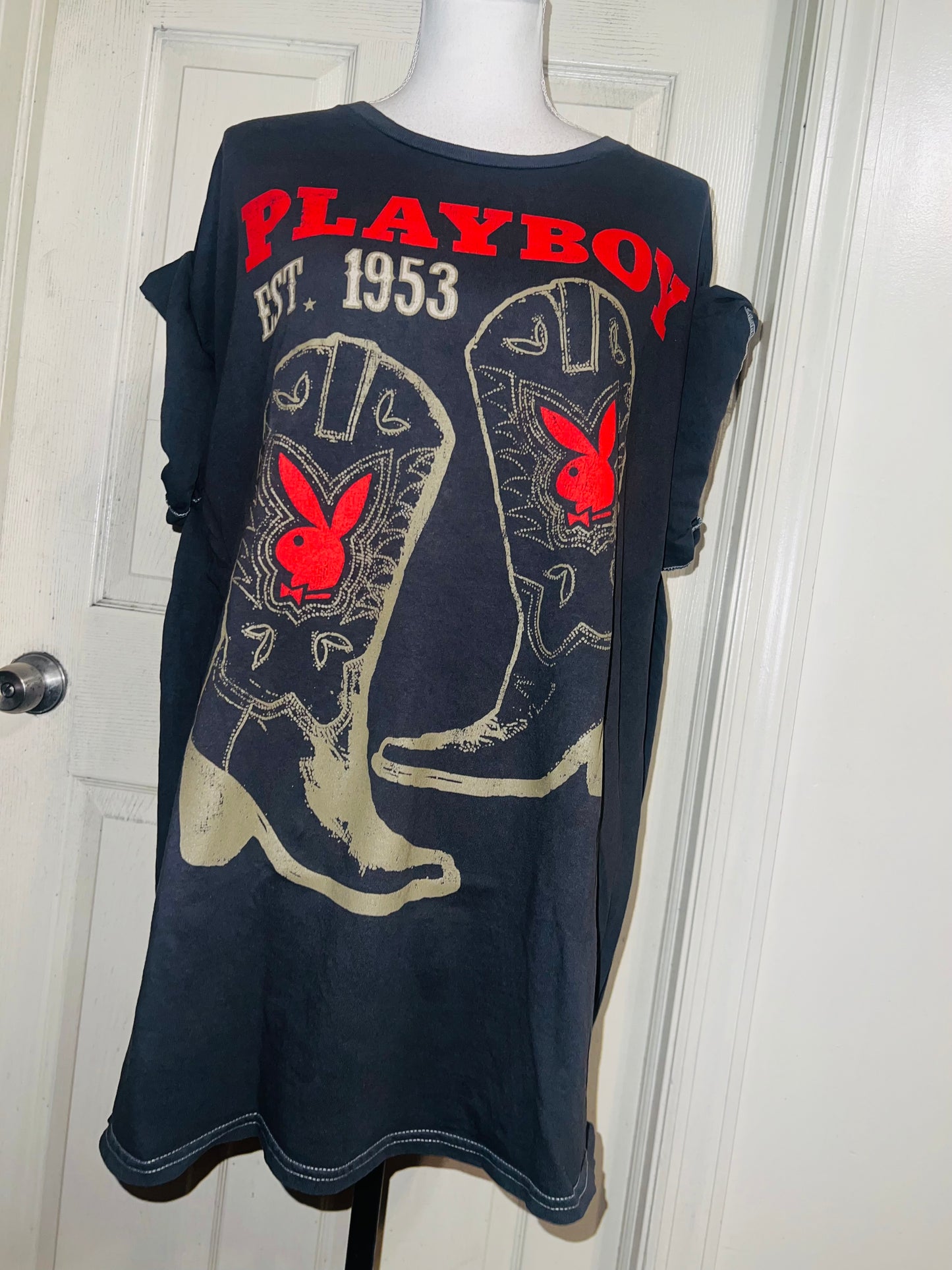 Playboy Cowboy Oversized Distressed Tee