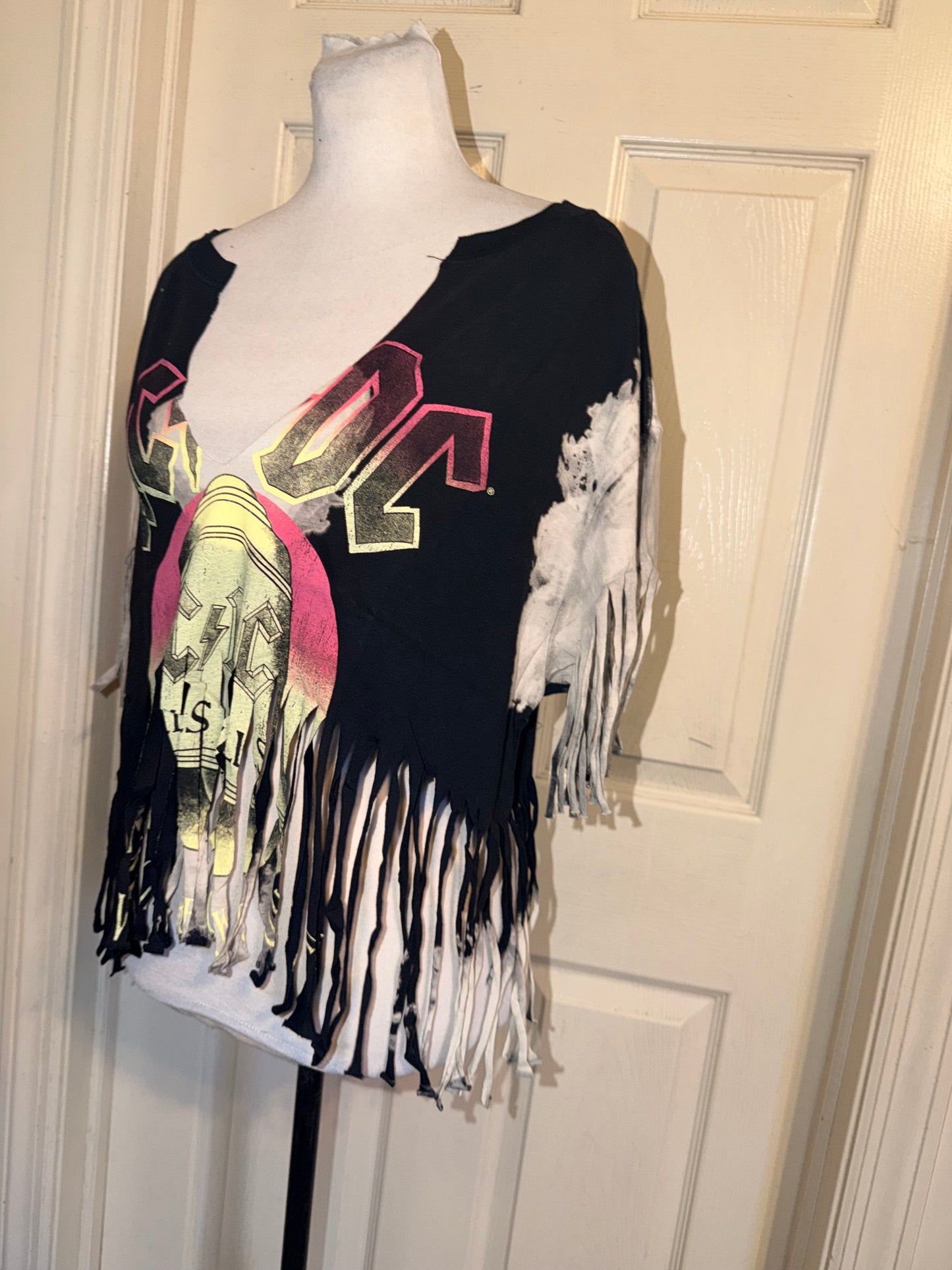 AC/DC Oversized Distressed Fringed Tee