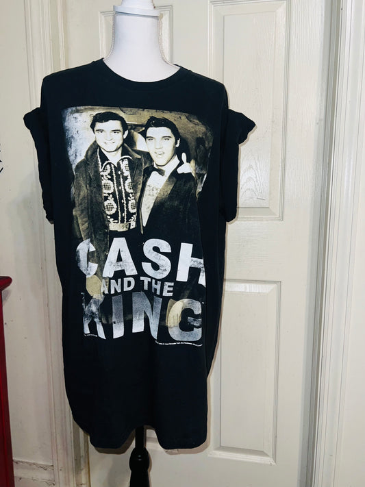 Johnny Cash and Elvis Oversized Distressed Tee