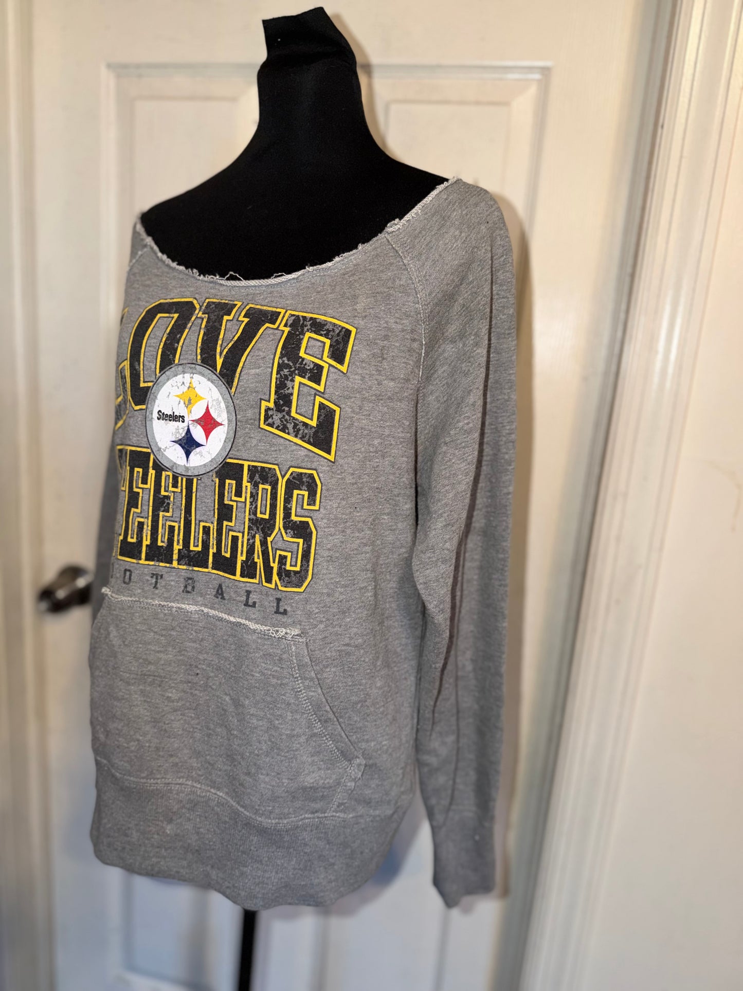 Pittsburgh Steelers Off The Shoulder Oversized Distressed Sweatshirt