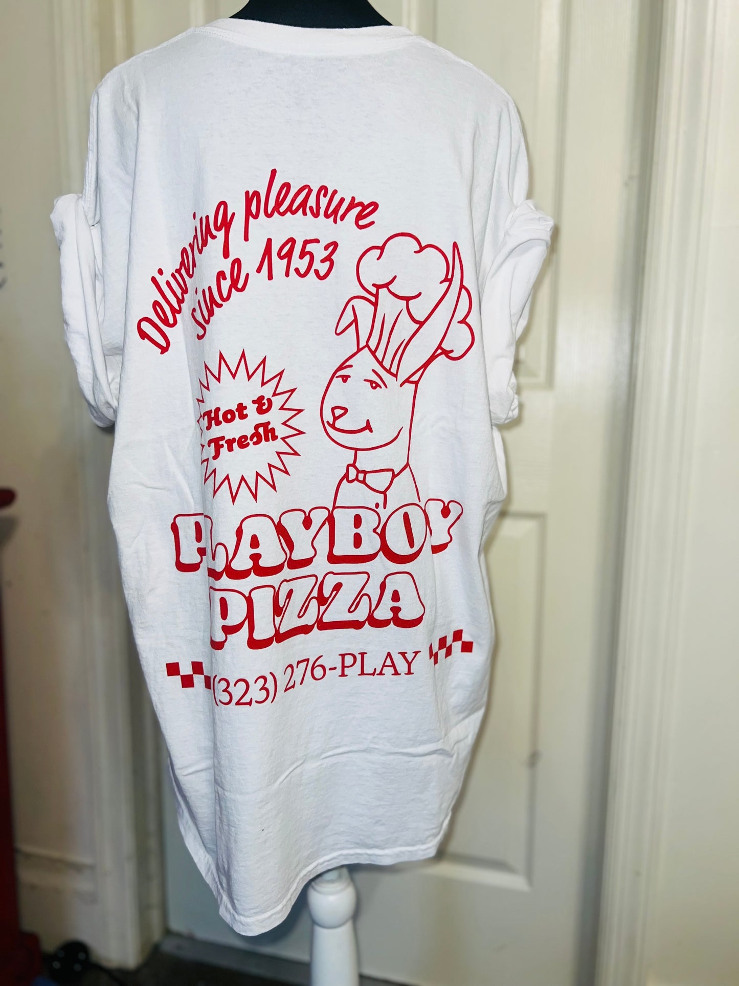 Playboy Pizza Double Sided Distressed Tee