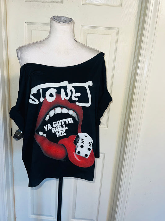 Rolling Stones Off The Shoulder Oversized Distressed Tee