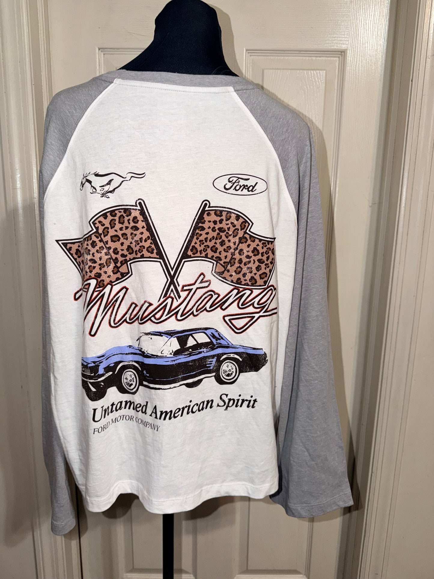 Ford Mustang Double Sided Oversized Distressed Long Sleeve Tee