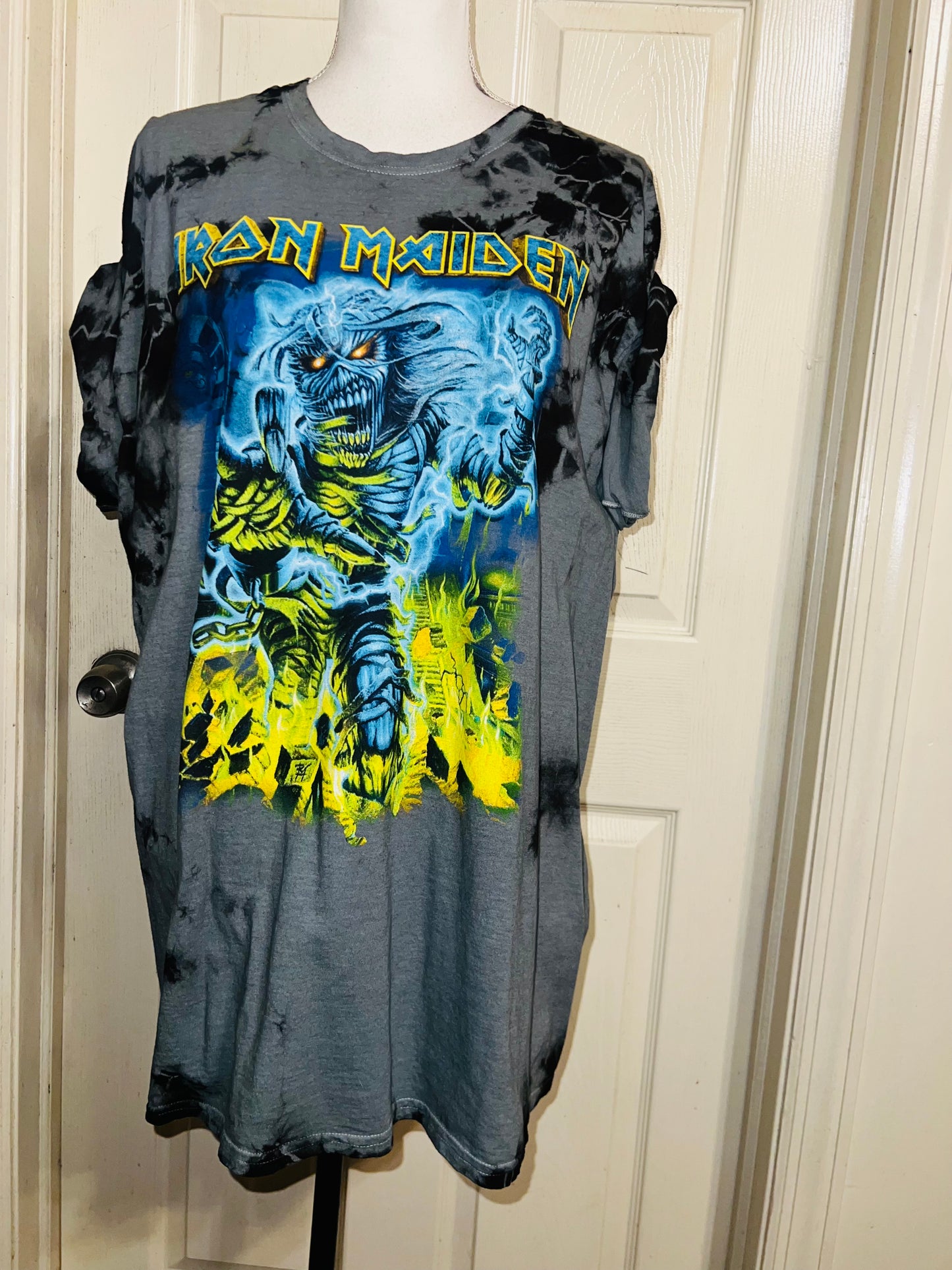 Iron Maiden Tie Dyed Distressed Oversized Tee