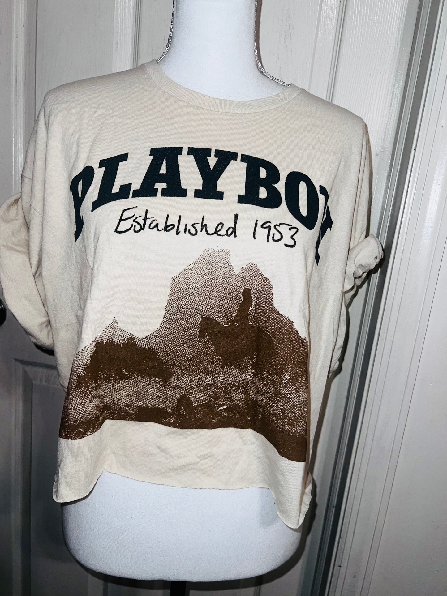 Playboy Oversized Distressed Cropped Tee