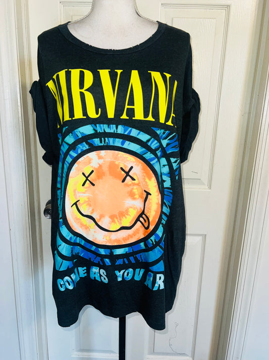 Nirvana Double Sided Oversized Distressed Tee