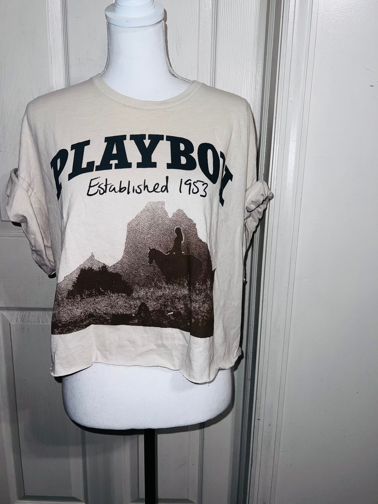 Playboy Oversized Distressed Cropped Tee