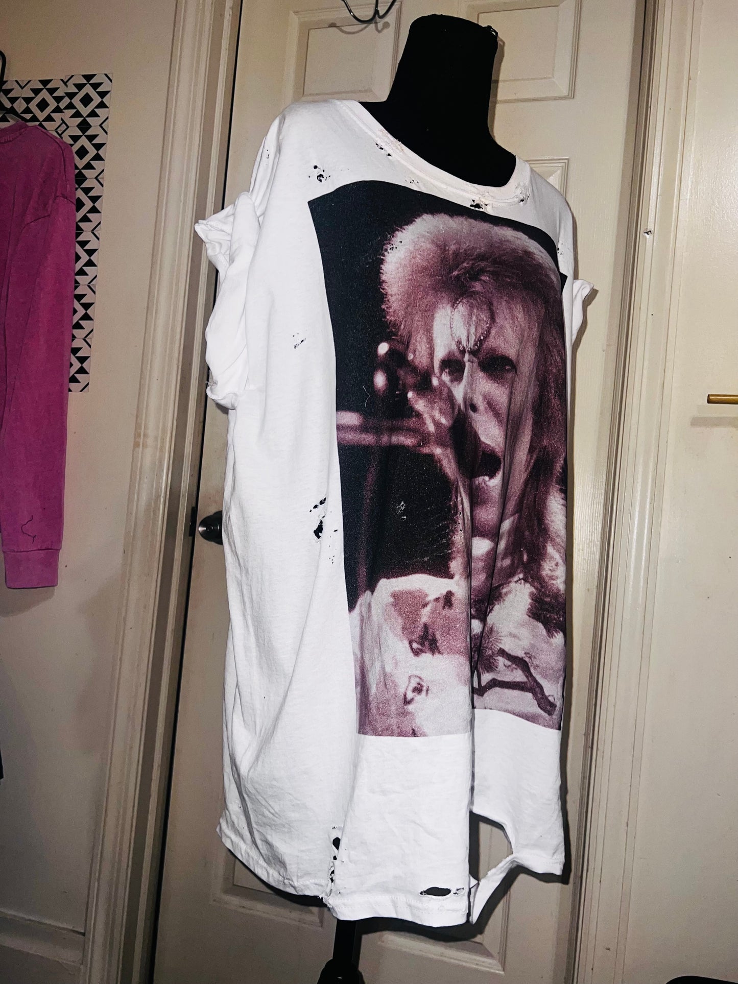 David Bowie Black & White Oversized Distressed Tee