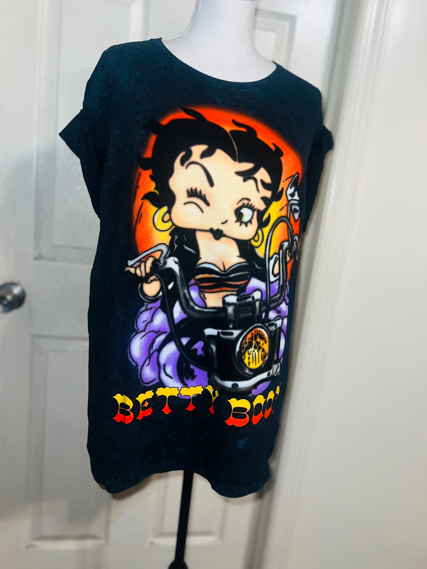 Betty Boop Motorcycle Oversized Distressed Tee