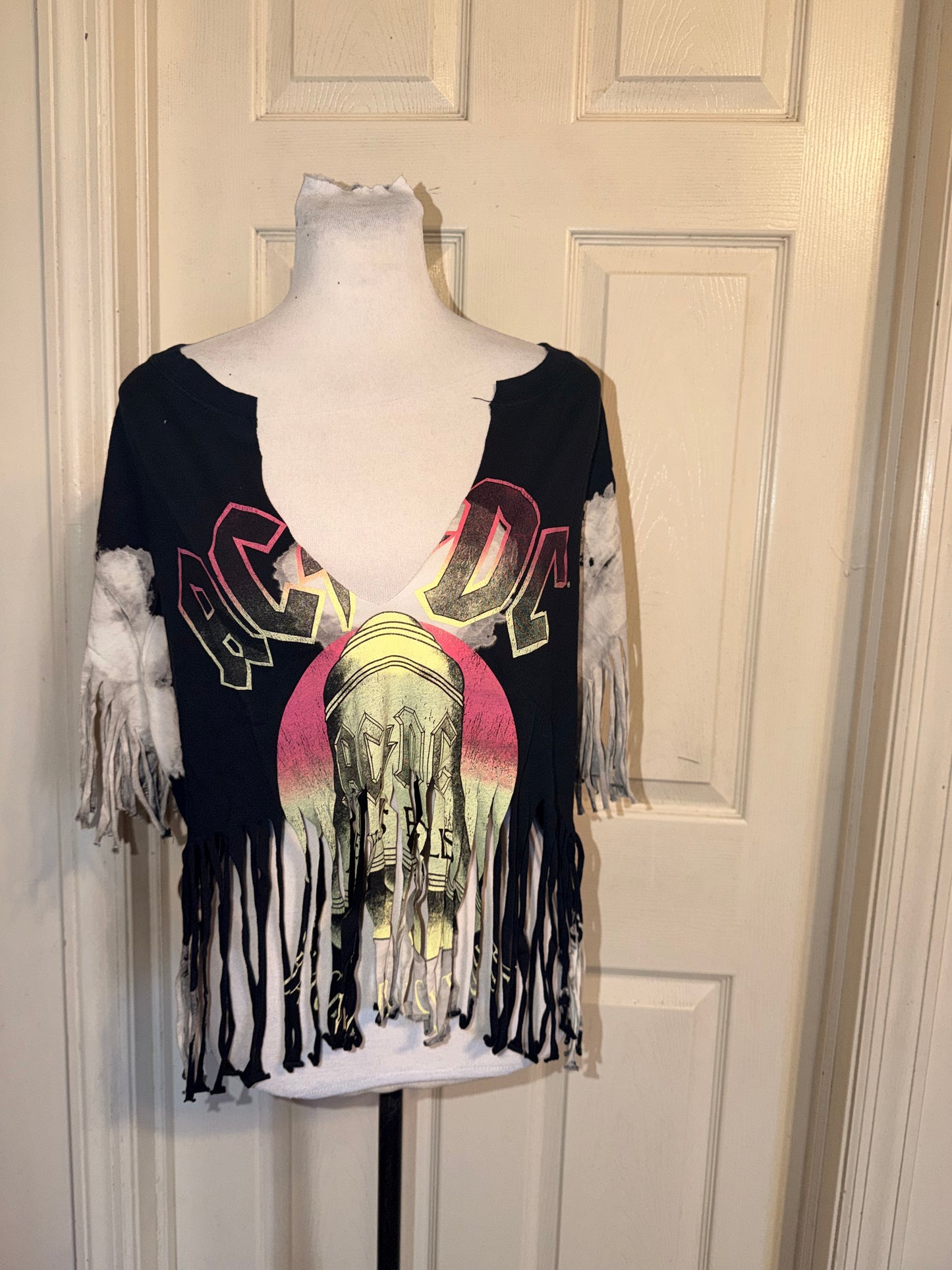 AC/DC Oversized Distressed Fringed Tee