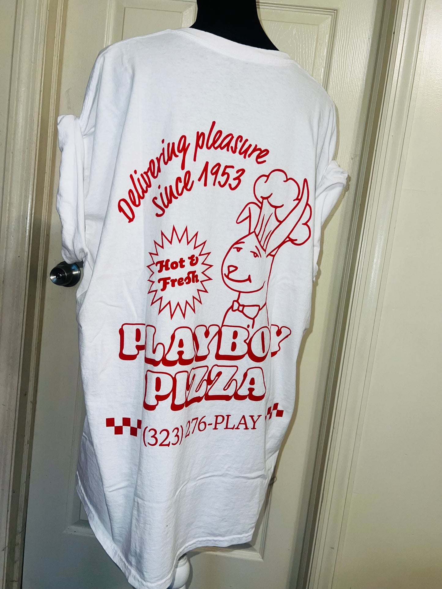 Playboy Pizza Double Sided Distressed Tee