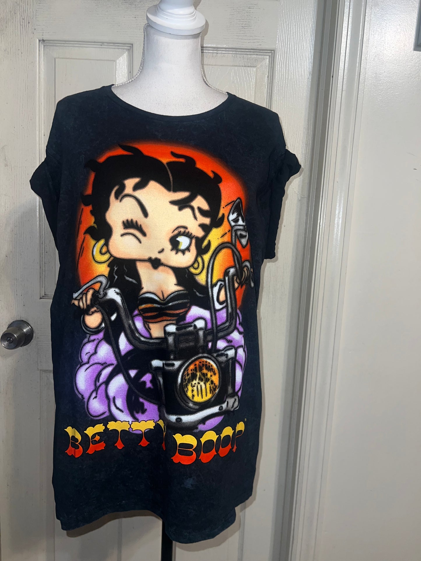 Betty Boop Motorcycle Oversized Distressed Tee