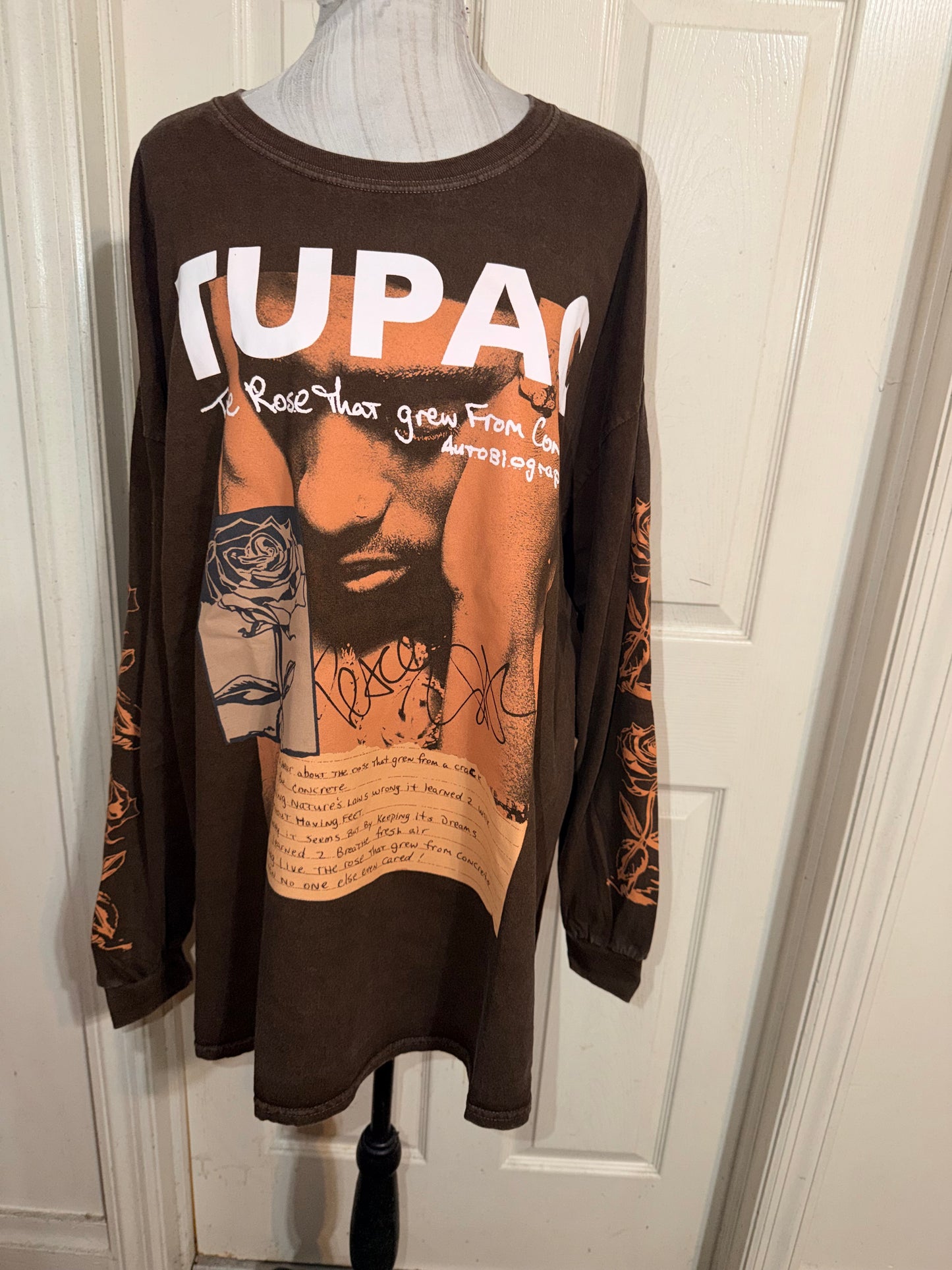 Tupac Oversized Distressed Long Sleeve Tee