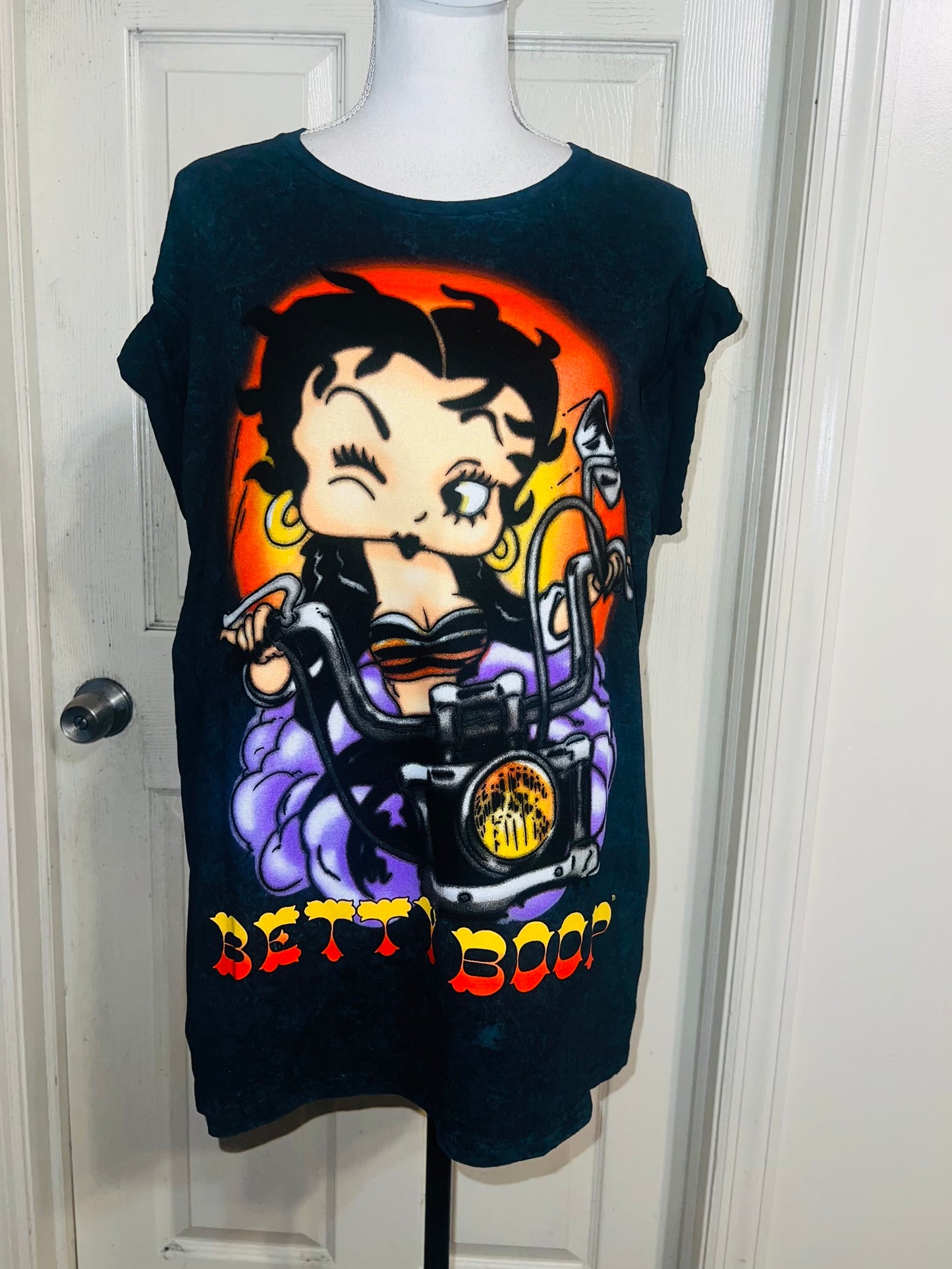 Betty Boop Motorcycle Oversized Distressed Tee