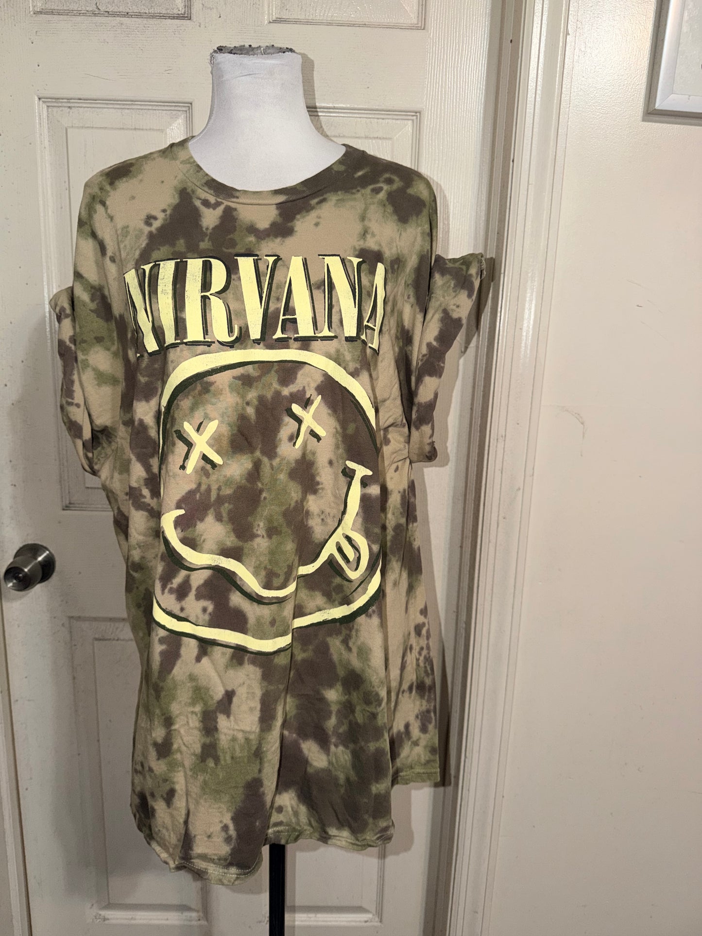 Nirvana Camouflage Oversized Distressed Tee