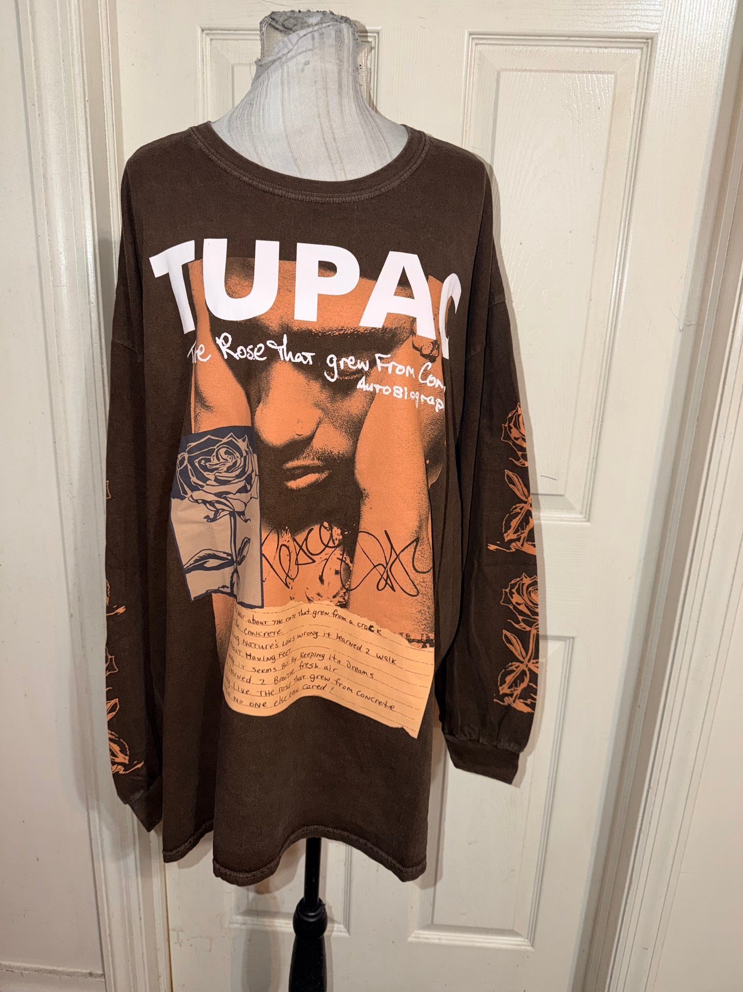Tupac Oversized Distressed Long Sleeve Tee