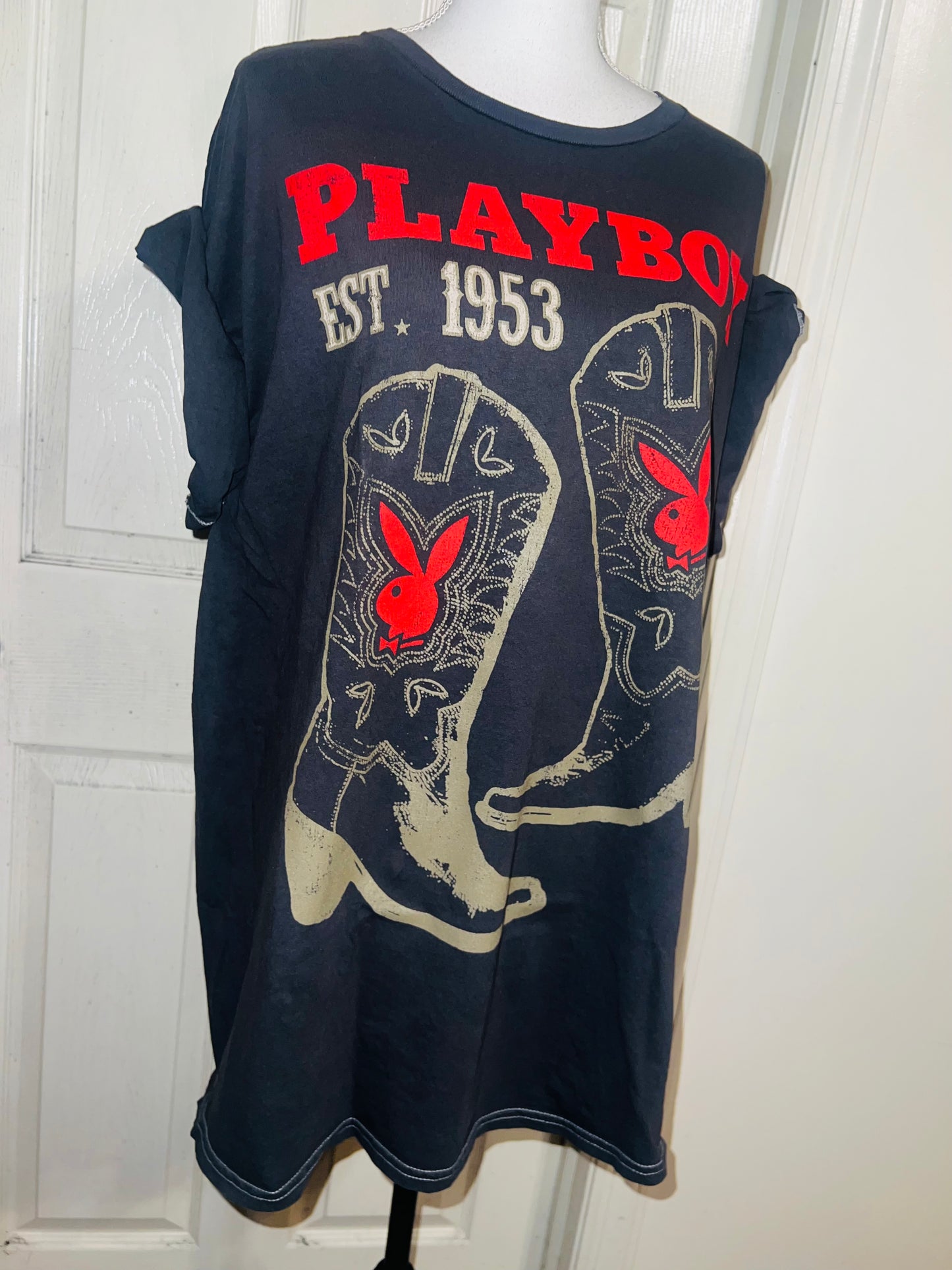 Playboy Cowboy Oversized Distressed Tee
