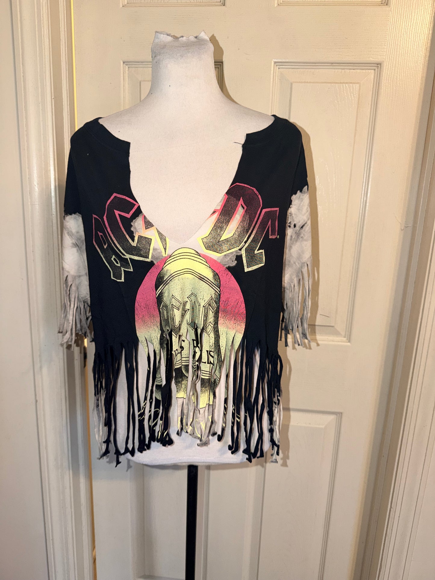 AC/DC Oversized Distressed Fringed Tee