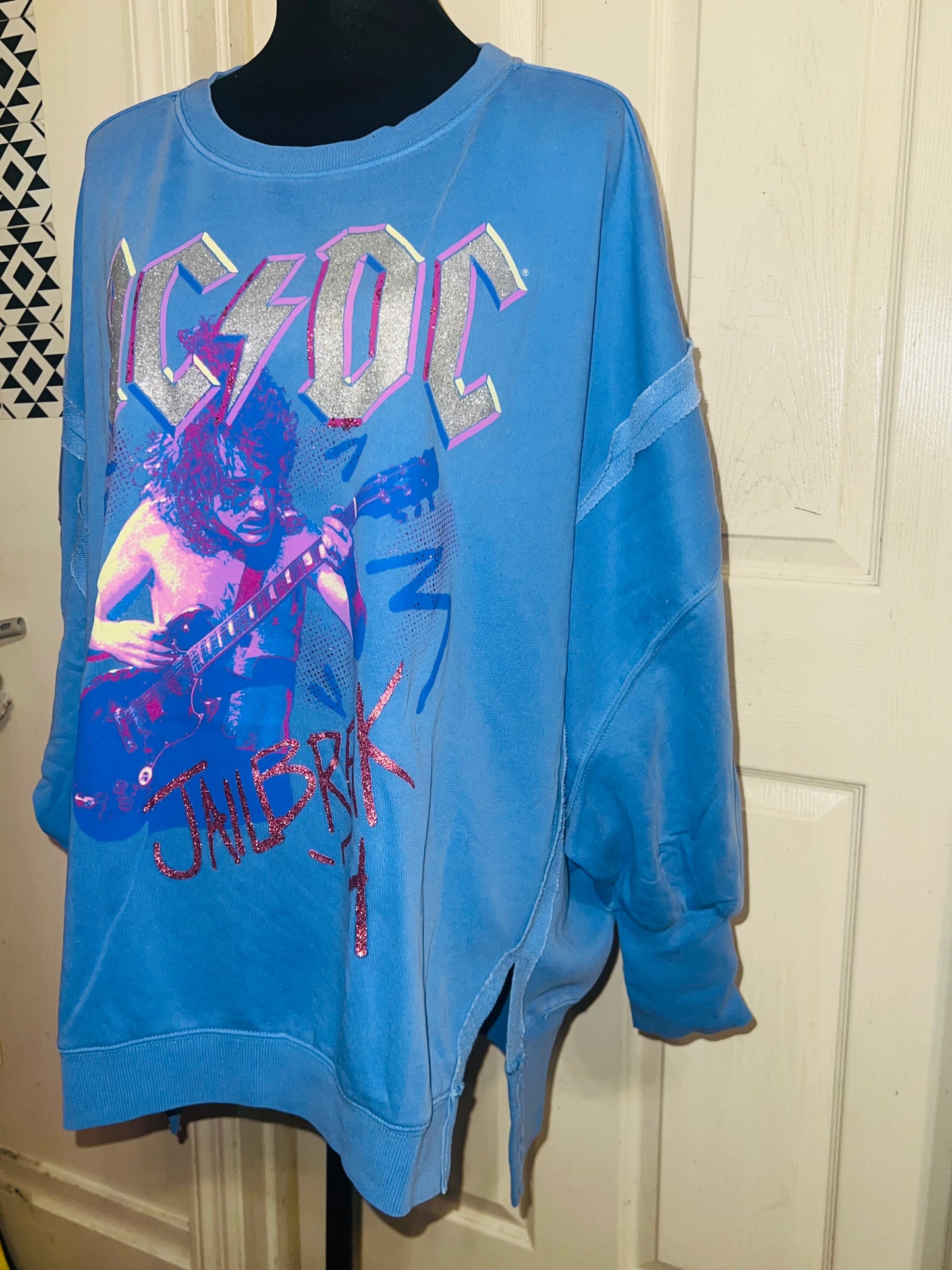 AC/DC Oversized Distressed Sweatshirt