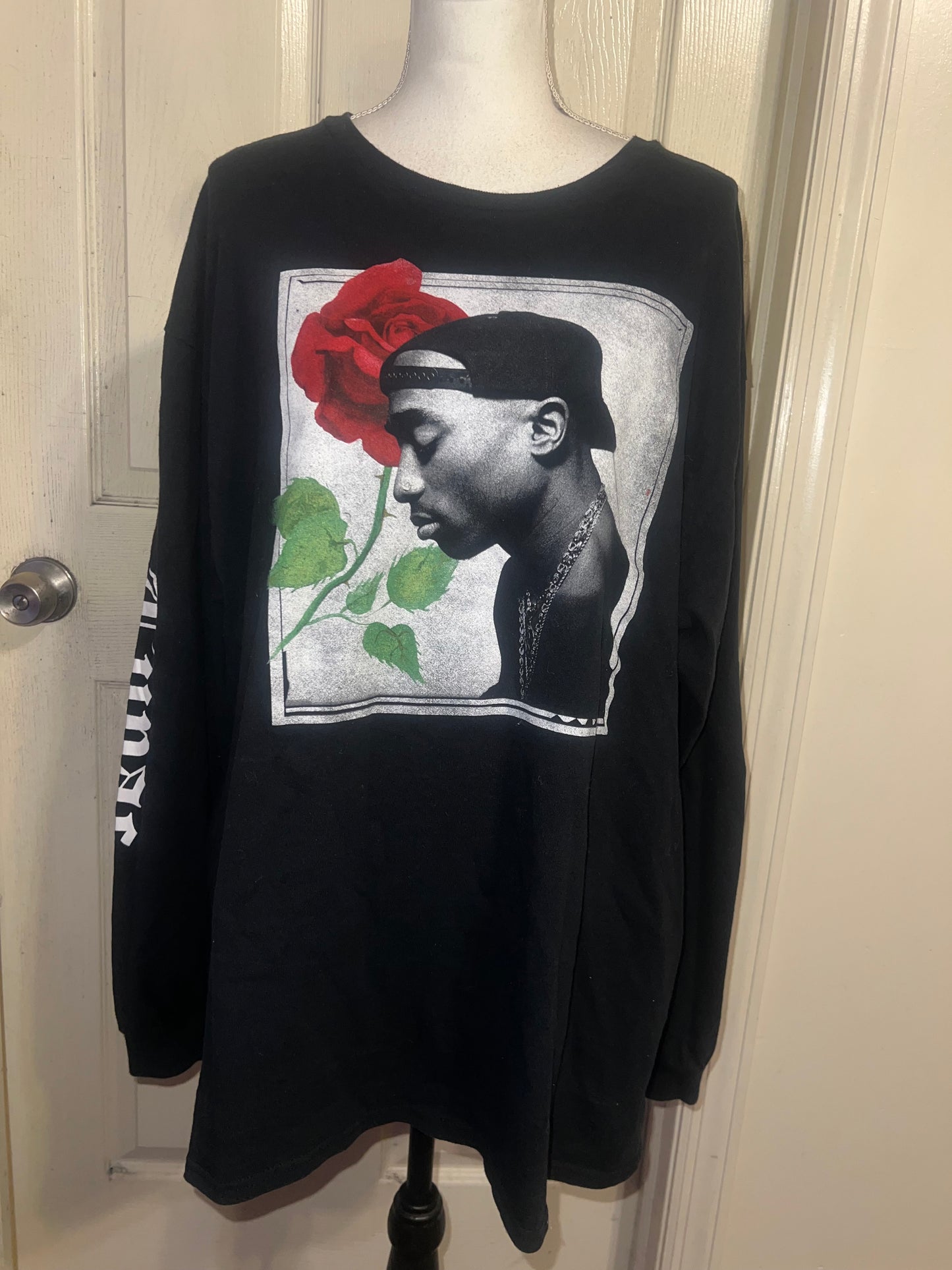 Tupac Oversized Distressed Long Sleeve Tee