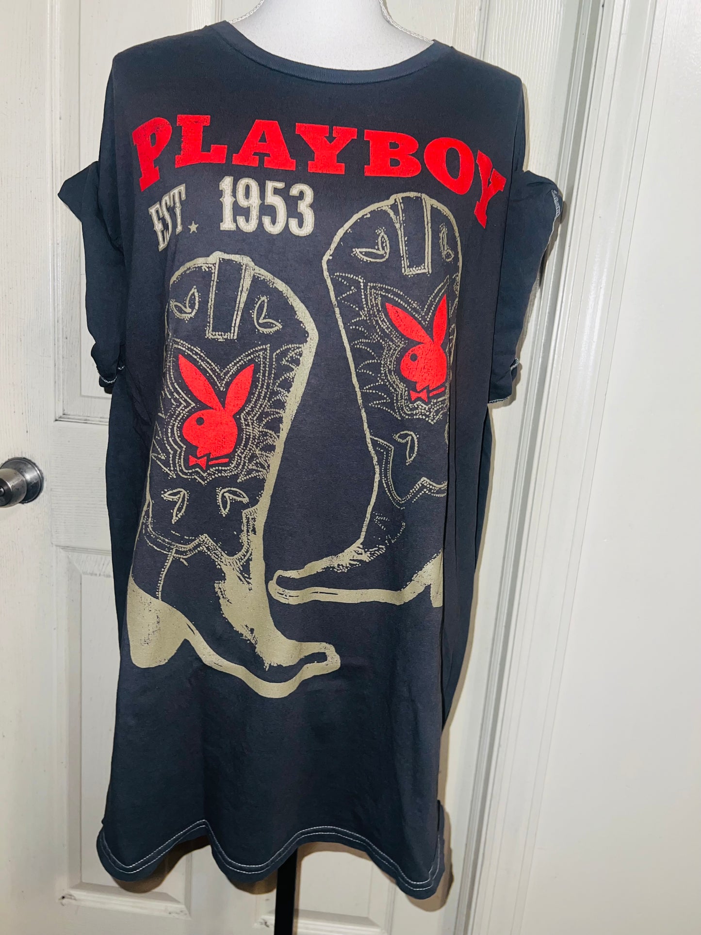 Playboy Cowboy Oversized Distressed Tee