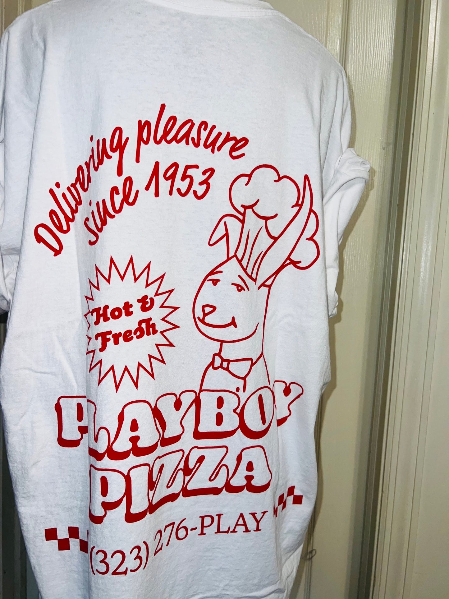 Playboy Pizza Double Sided Distressed Tee