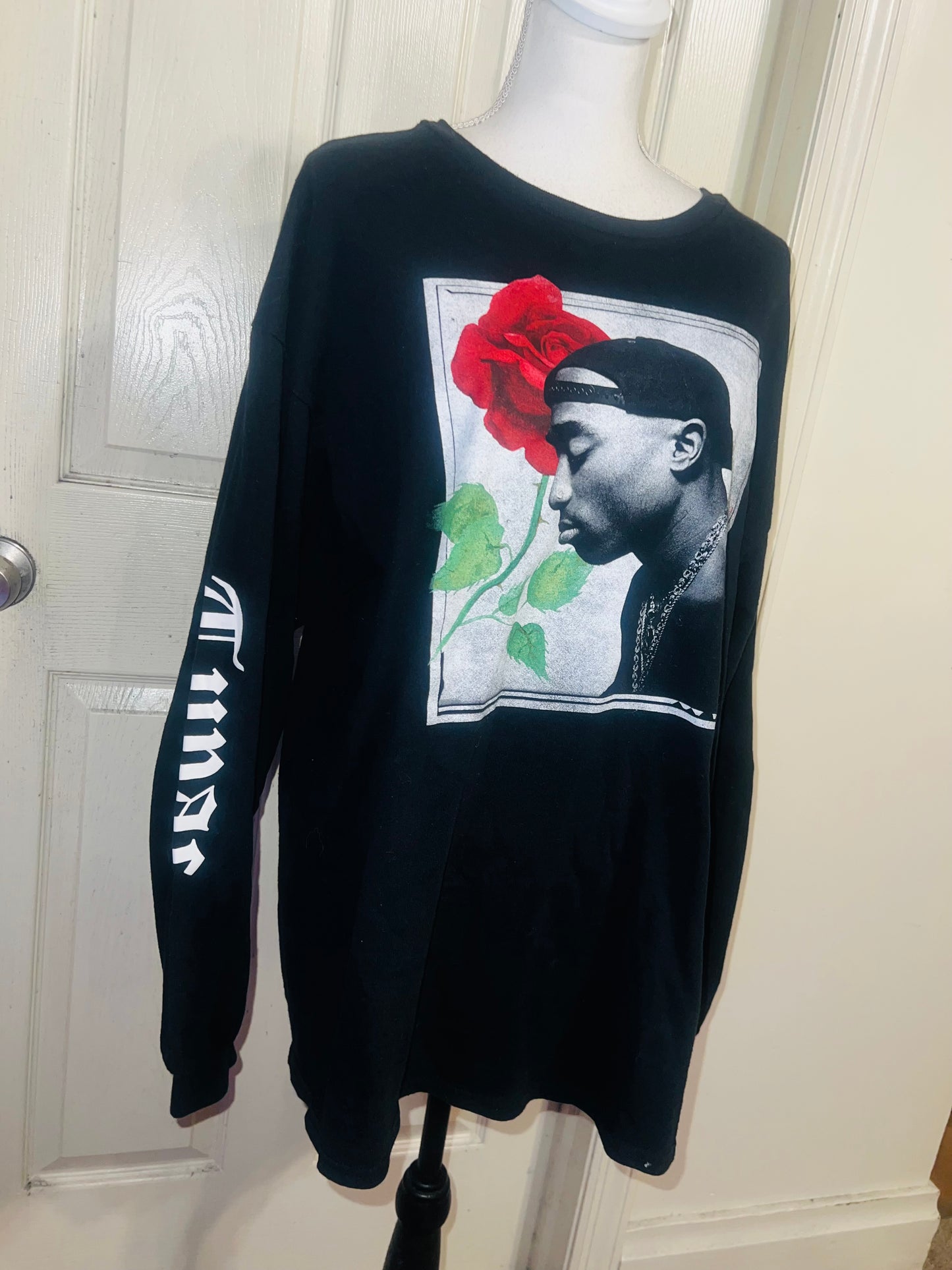 Tupac Oversized Distressed Long Sleeve Tee