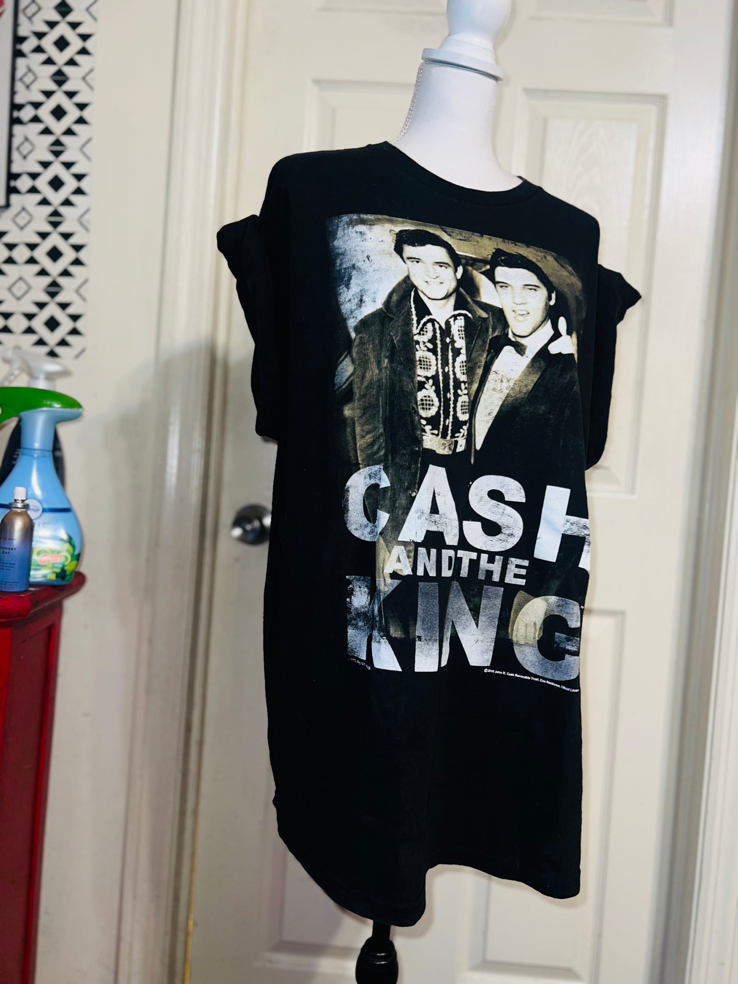 Johnny Cash and Elvis Oversized Distressed Tee