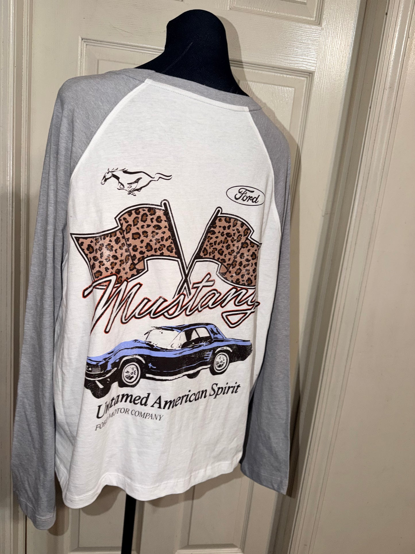 Ford Mustang Double Sided Oversized Distressed Long Sleeve Tee