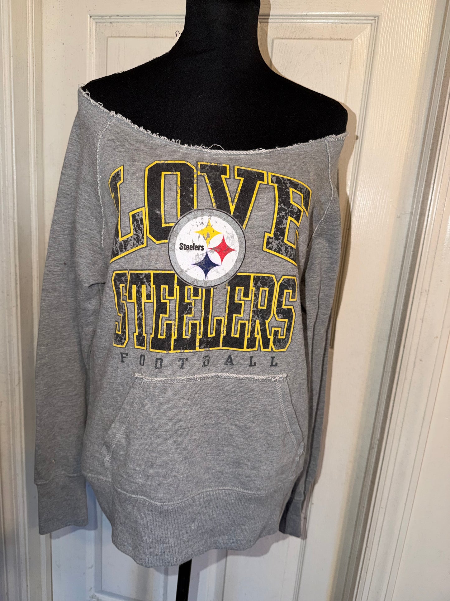 Pittsburgh Steelers Off The Shoulder Oversized Distressed Sweatshirt