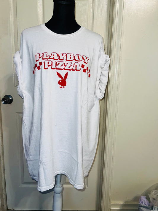 Playboy Pizza Double Sided Distressed Tee