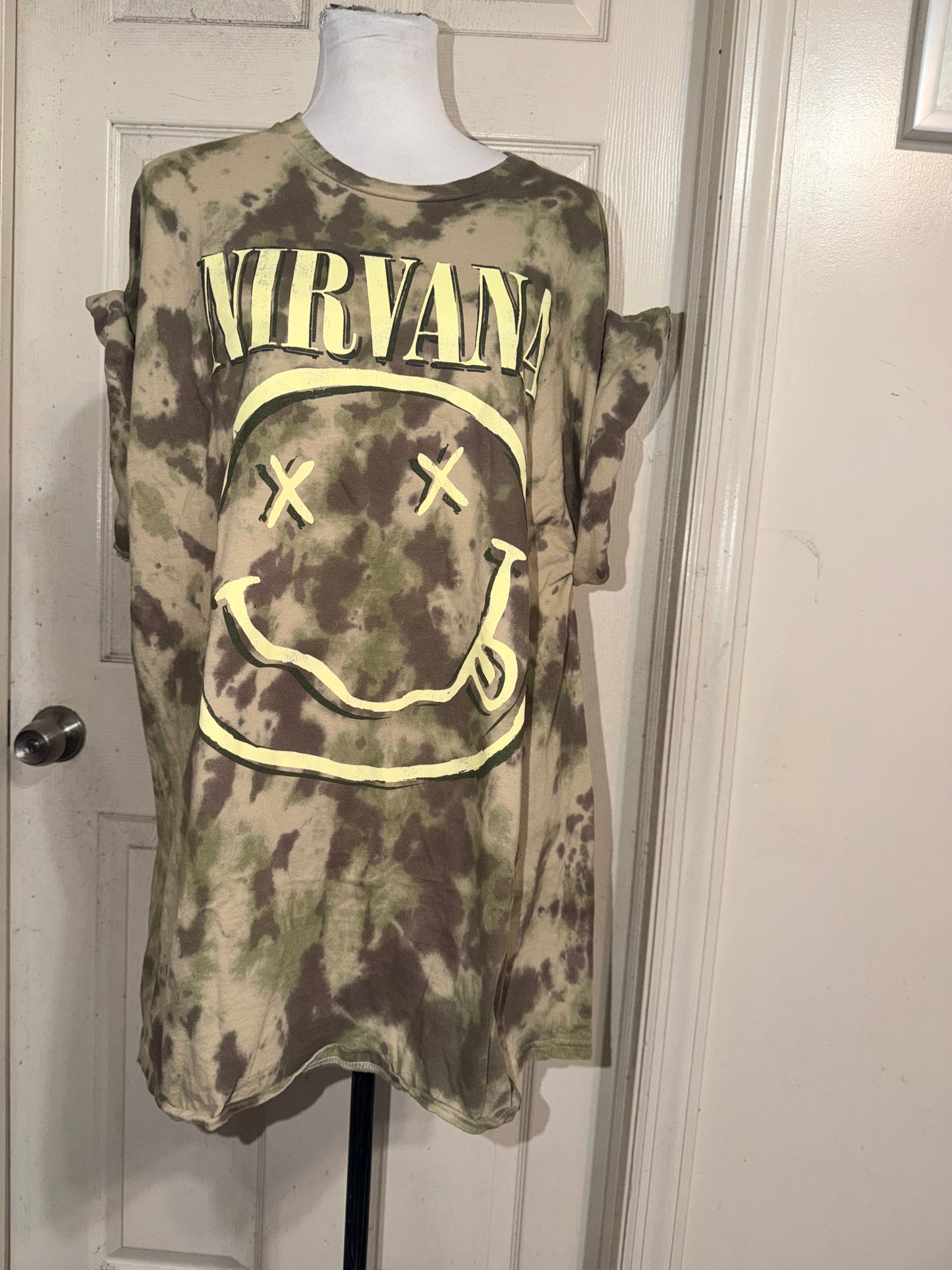 Nirvana Camouflage Oversized Distressed Tee