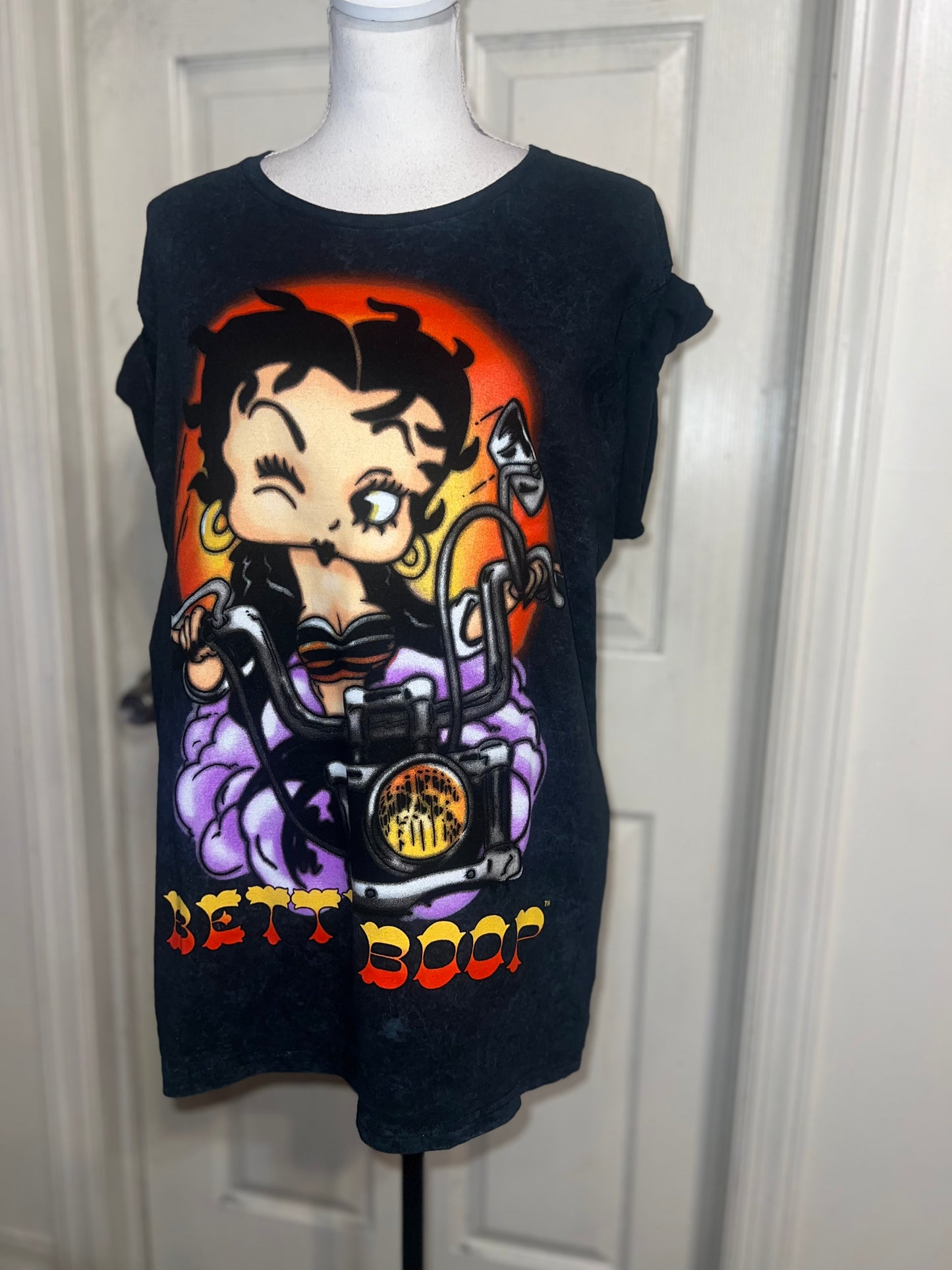 Betty Boop Motorcycle Oversized Distressed Tee