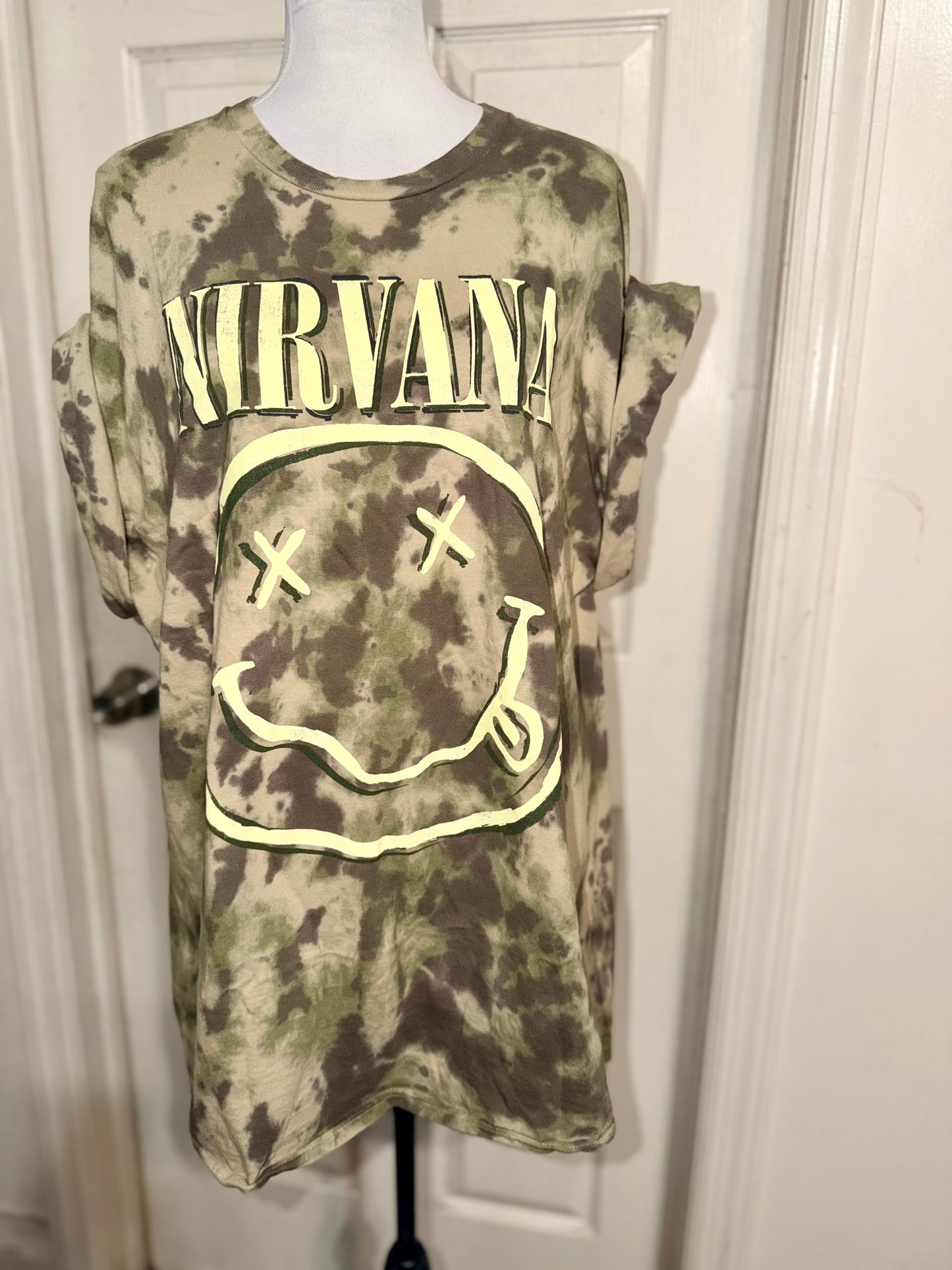Nirvana Camouflage Oversized Distressed Tee