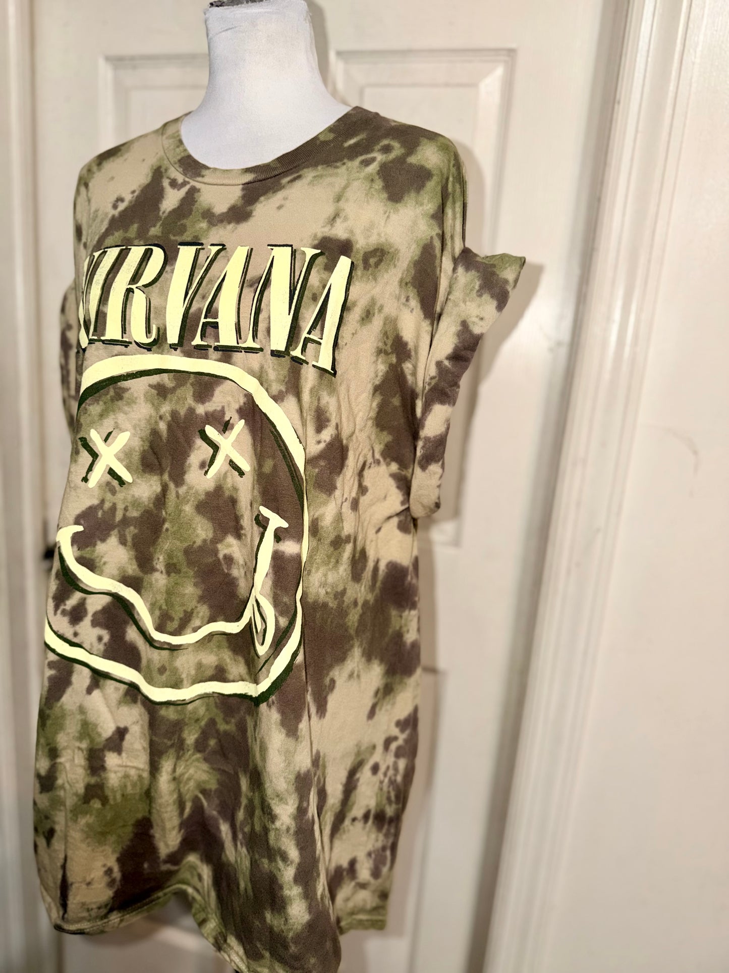 Nirvana Camouflage Oversized Distressed Tee