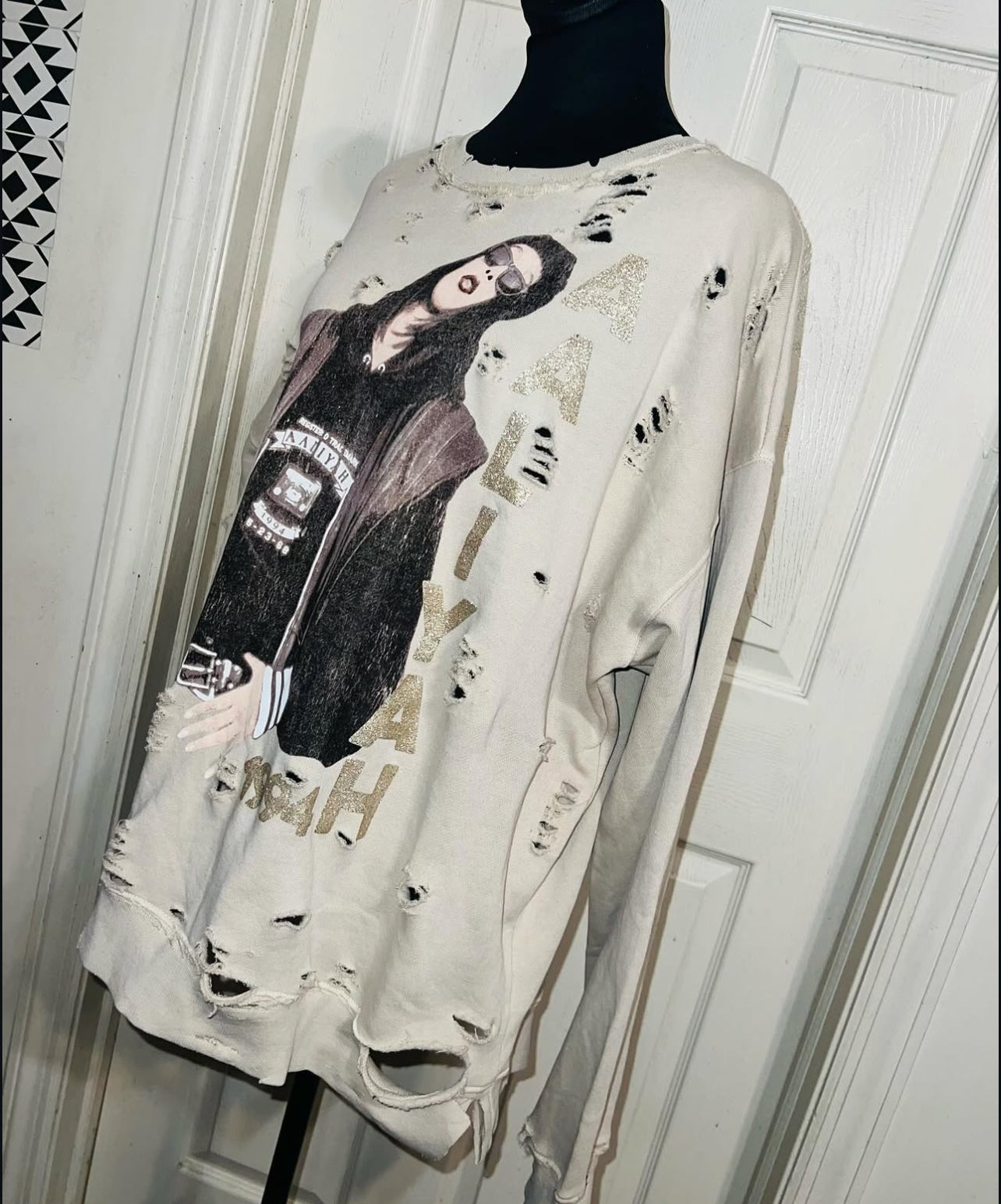 Aaliyah Oversized Distressed Sweatshirt