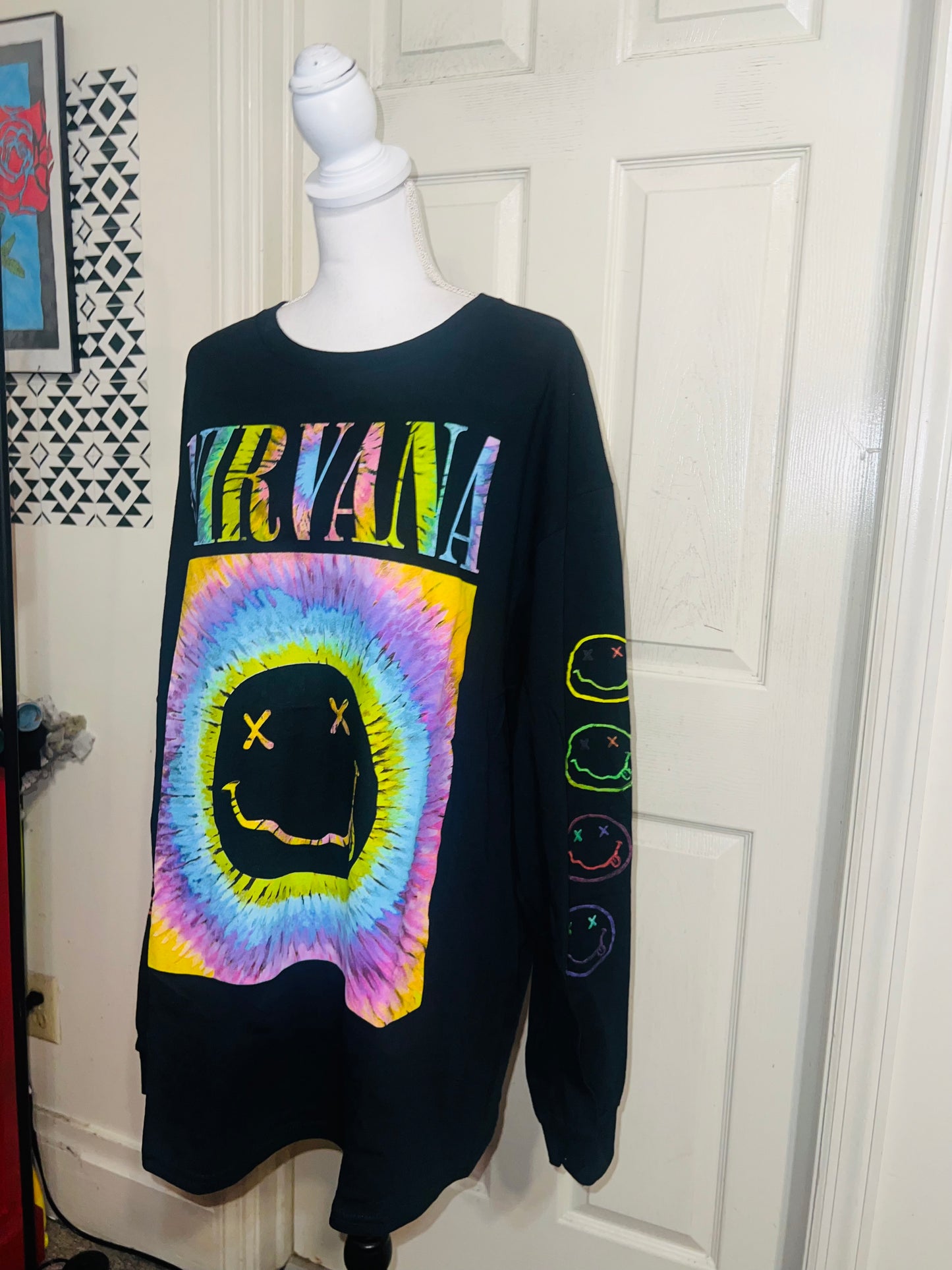 Nirvana Oversized Distressed Long Sleeve Tee