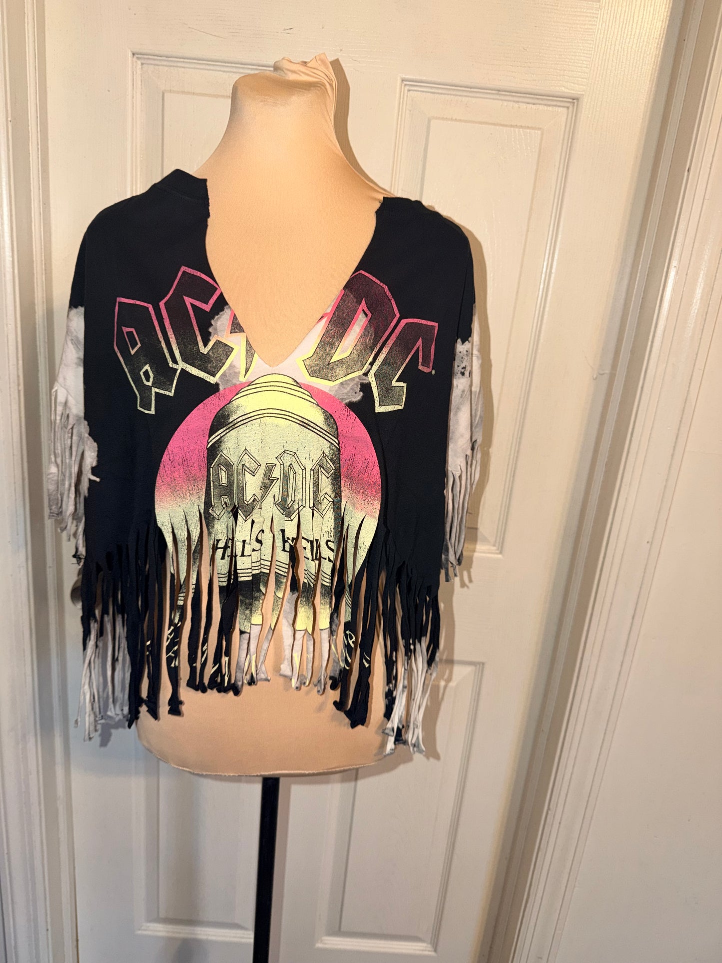 AC/DC Oversized Distressed Fringed Tee