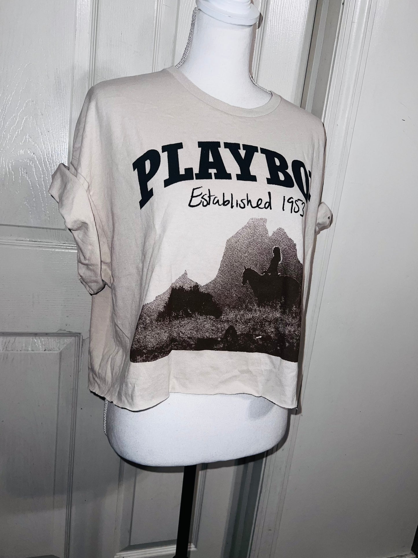 Playboy Oversized Distressed Cropped Tee