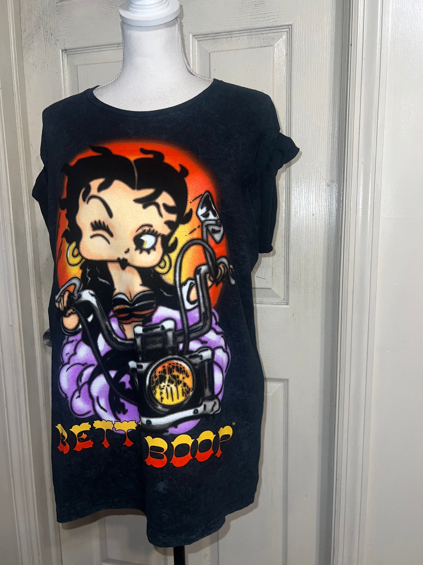 Betty Boop Motorcycle Oversized Distressed Tee