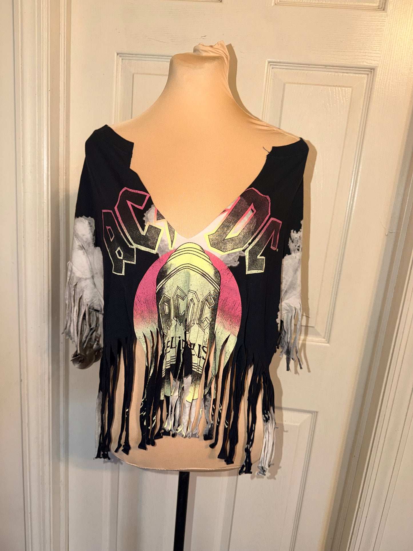 AC/DC Oversized Distressed Fringed Tee