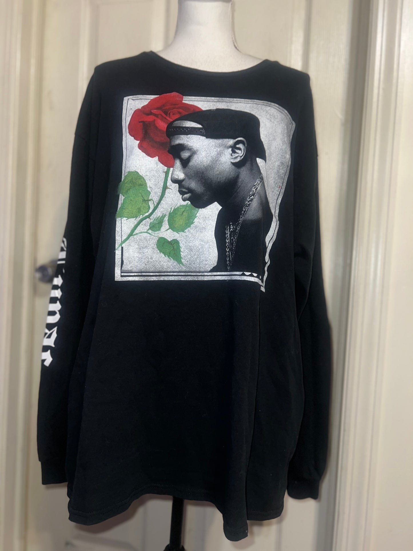 Tupac Oversized Distressed Long Sleeve Tee