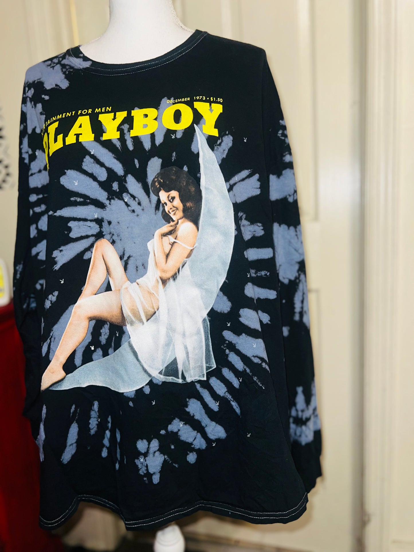 Playboy Oversized Distressed Long Sleeve Tee