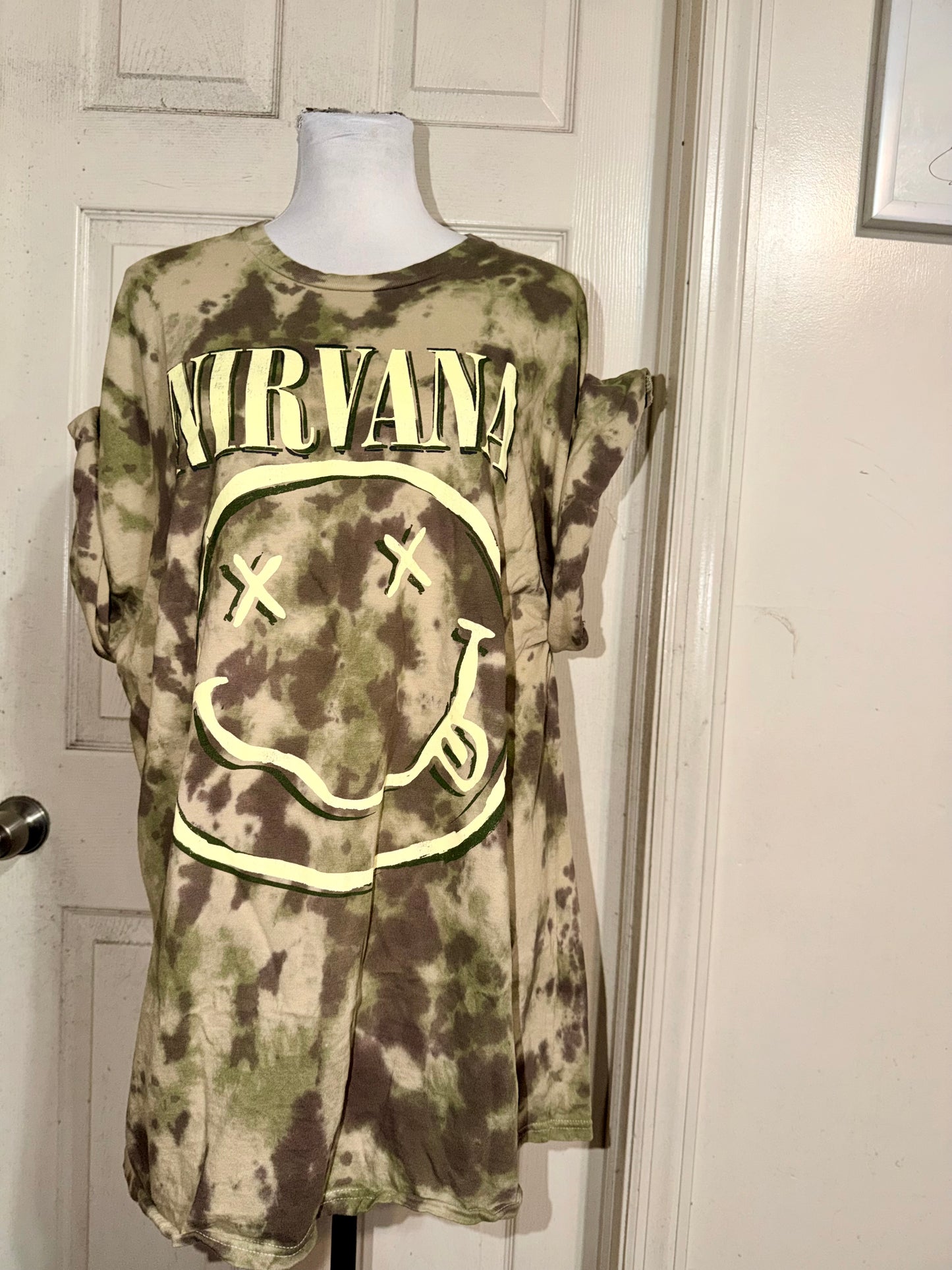Nirvana Camouflage Oversized Distressed Tee