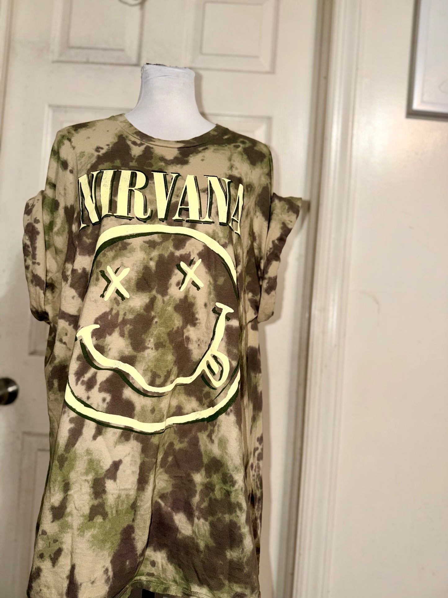 Nirvana Camouflage Oversized Distressed Tee