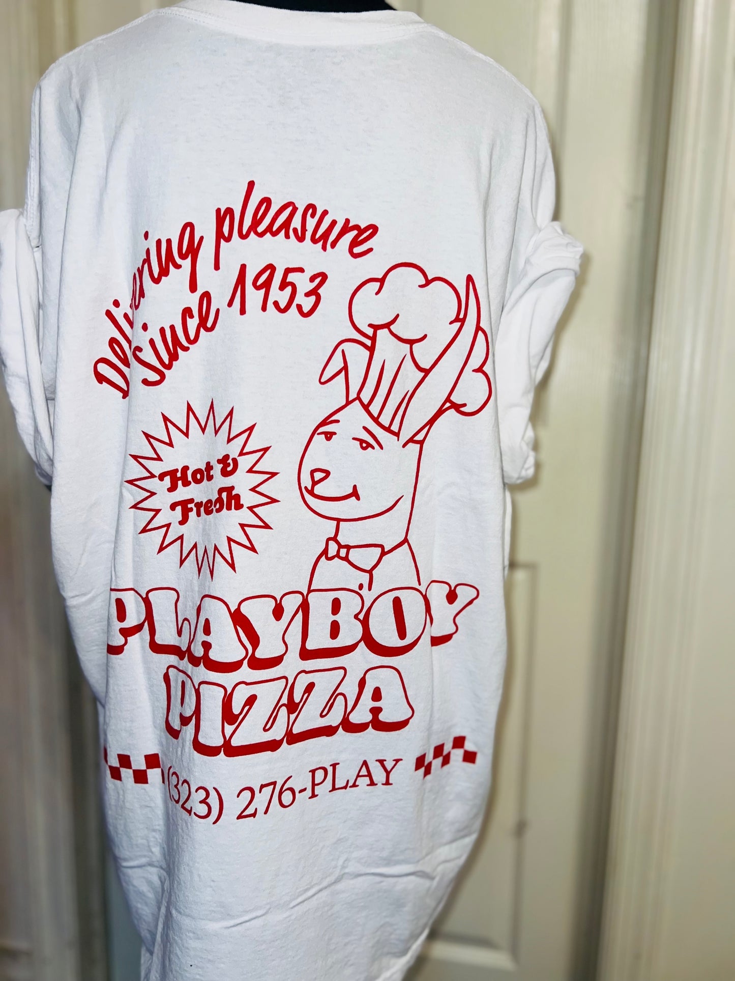 Playboy Pizza Double Sided Distressed Tee