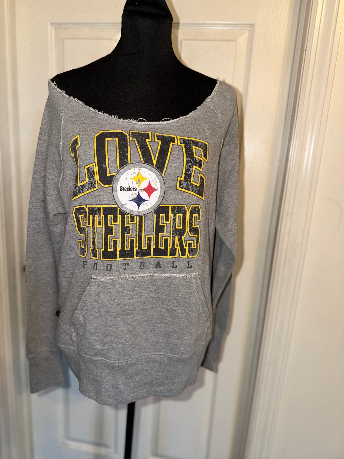 Pittsburgh Steelers Off The Shoulder Oversized Distressed Sweatshirt