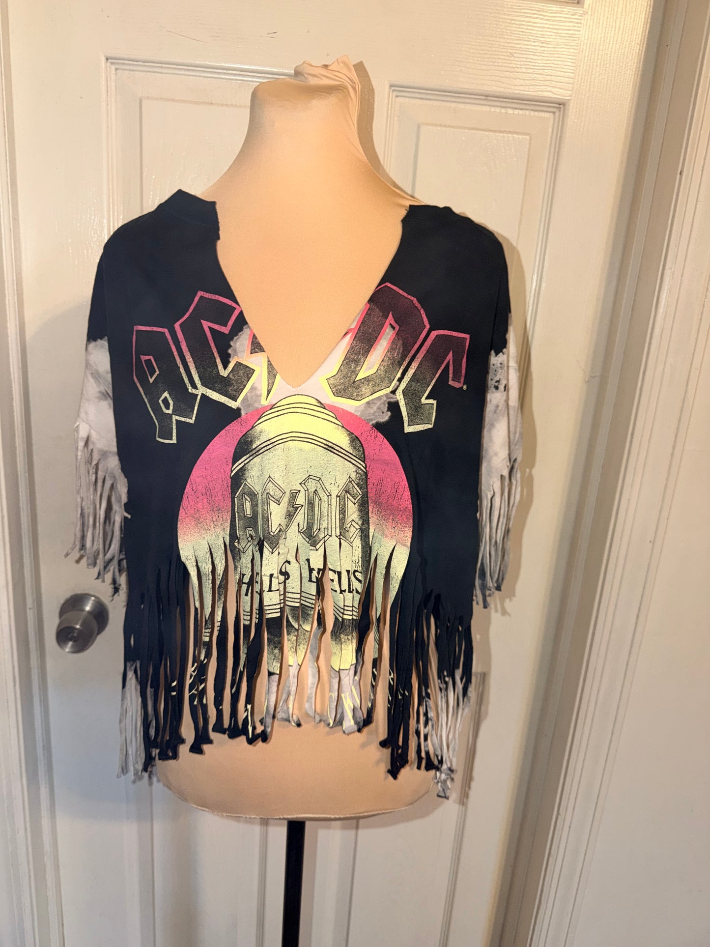 AC/DC Oversized Distressed Fringed Tee